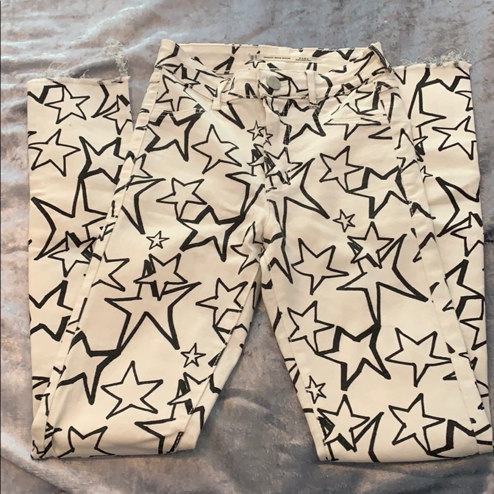 Zara Black and White Star Ripped Jeans